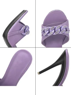 Women's Rhinestone Chains Mule Heels