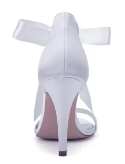 Women's Rhinestone Lace Up Wedding Shoes Heeled Sandals in Satin