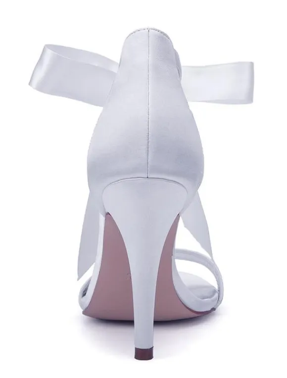 Women's Rhinestone Lace Up Wedding Shoes Heeled Sandals in Satin