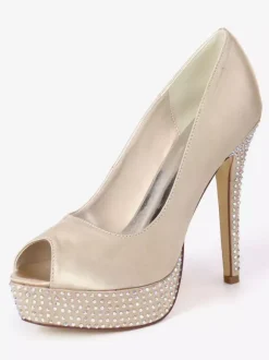 Women's Rhinestone Platform Peep Toe Bridal Pumps