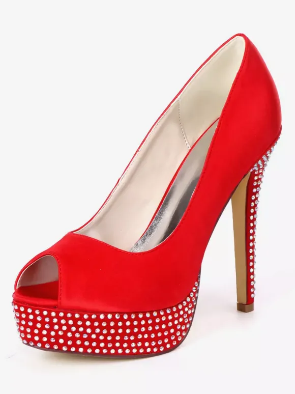 Women's Rhinestone Platform Peep Toe Bridal Pumps