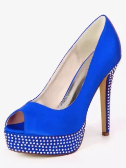 Women's Rhinestone Platform Peep Toe Bridal Pumps