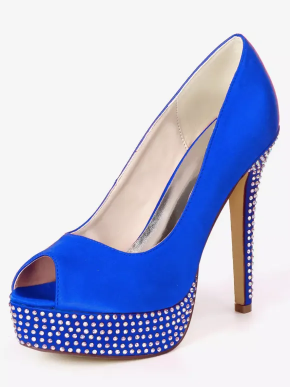 Women's Rhinestone Platform Peep Toe Bridal Pumps