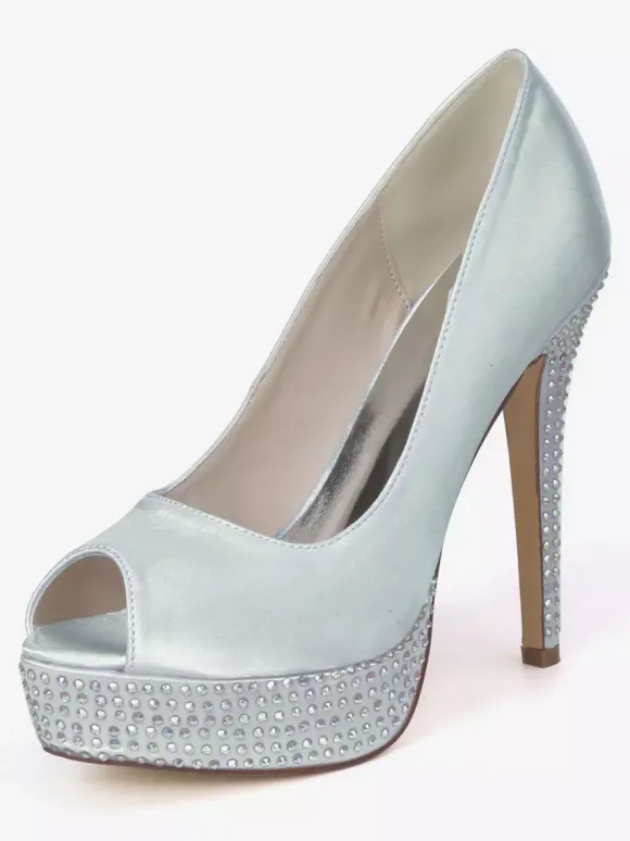 Women's Rhinestone Platform Peep Toe Bridal Pumps