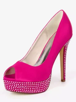 Women's Rhinestone Platform Peep Toe Bridal Pumps