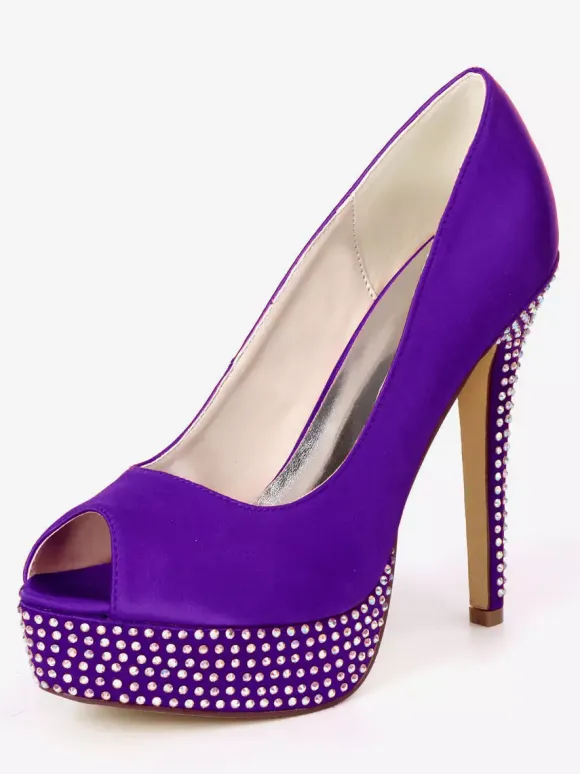 Women's Rhinestone Platform Peep Toe Bridal Pumps