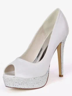 Women's Rhinestone Platform Peep Toe Bridal Pumps