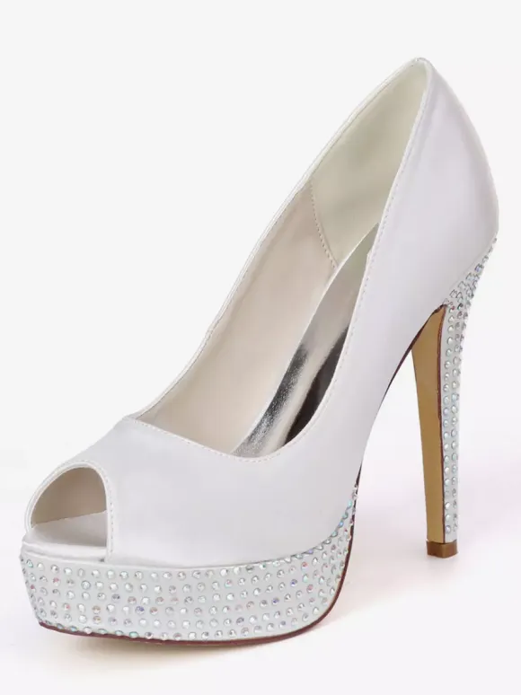 Women's Rhinestone Platform Peep Toe Bridal Pumps