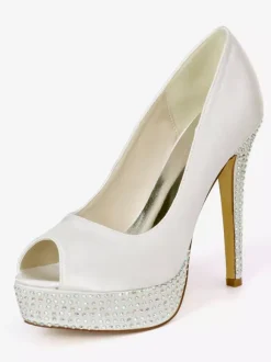 Women's Rhinestone Platform Peep Toe Bridal Pumps