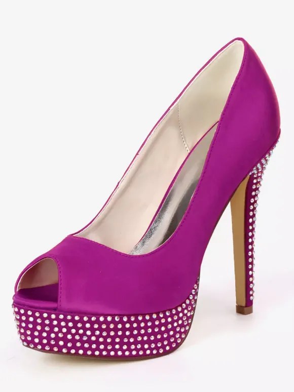 Women's Rhinestone Platform Peep Toe Bridal Pumps