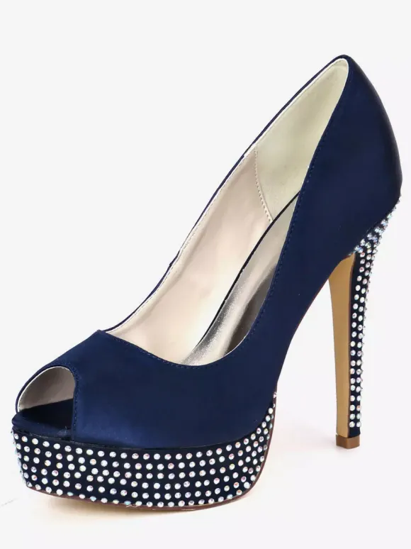 Women's Rhinestone Platform Peep Toe Bridal Pumps