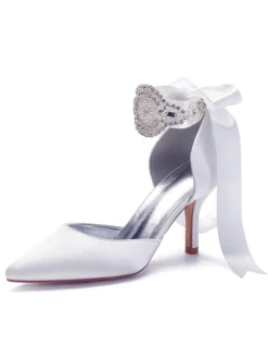 Women's Rhinestones Lace Up Comfortable Bridal Heels