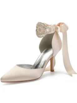 Women's Rhinestones Lace Up Comfortable Bridal Heels
