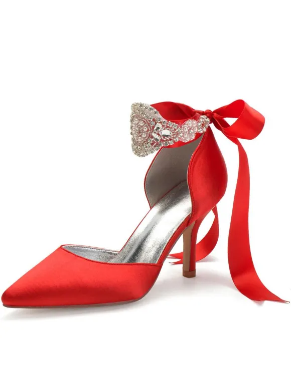 Women's Rhinestones Lace Up Comfortable Bridal Heels