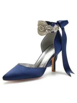 Women's Rhinestones Lace Up Comfortable Bridal Heels