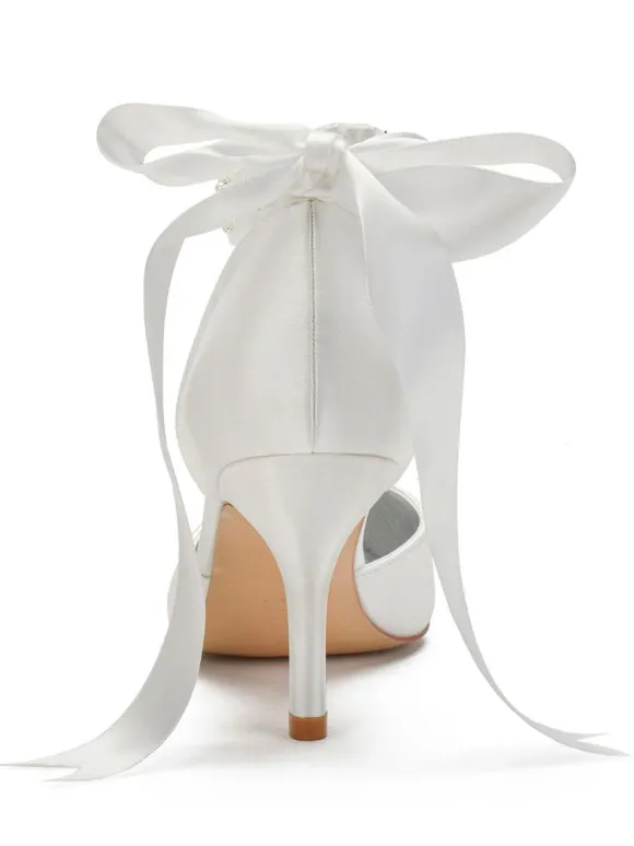 Women's Rhinestones Lace Up Comfortable Bridal Heels