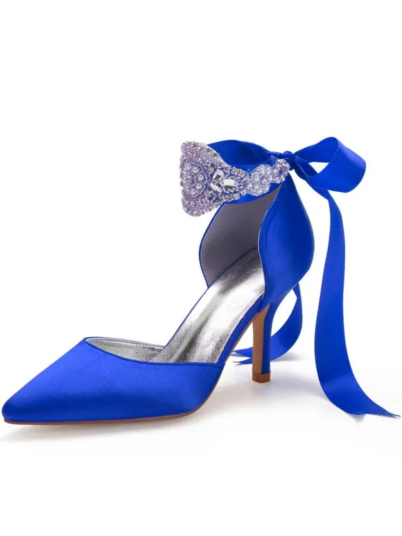 Women's Rhinestones Lace Up Comfortable Bridal Heels