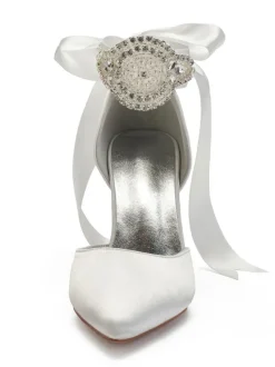 Women's Rhinestones Lace Up Comfortable Bridal Heels