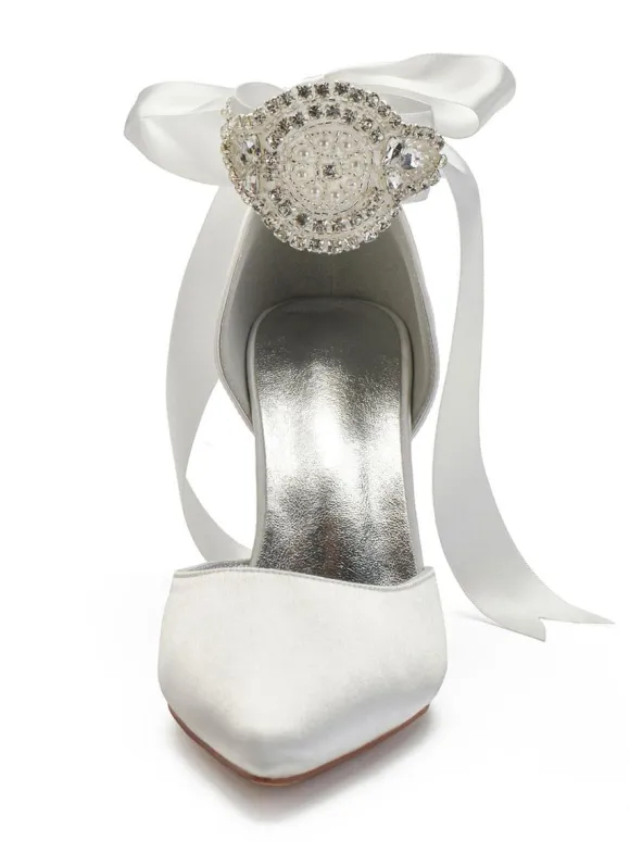 Women's Rhinestones Lace Up Comfortable Bridal Heels