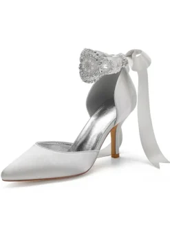 Women's Rhinestones Lace Up Comfortable Bridal Heels