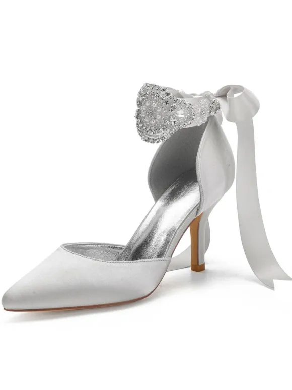 Women's Rhinestones Lace Up Comfortable Bridal Heels