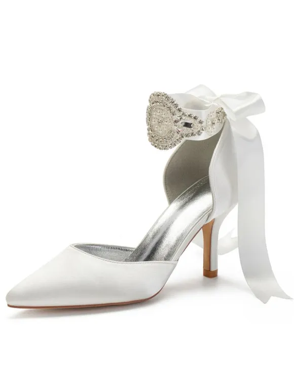 Women's Rhinestones Lace Up Comfortable Bridal Heels