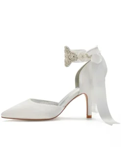 Women's Rhinestones Lace Up Comfortable Bridal Heels