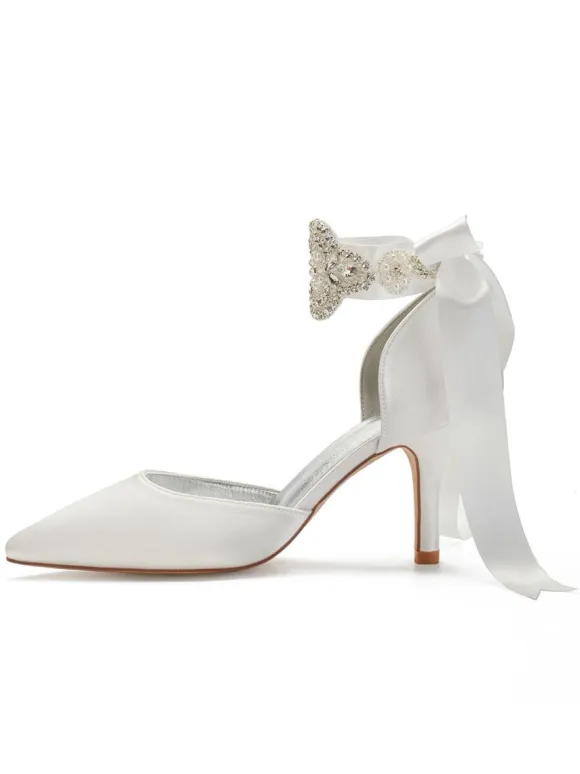 Women's Rhinestones Lace Up Comfortable Bridal Heels