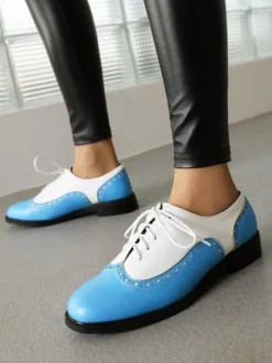 Women's Round Toe Puppy Heel PU Leather Oxfords