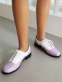 Women's Round Toe Puppy Heel PU Leather Oxfords