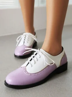 Women's Round Toe Puppy Heel PU Leather Oxfords