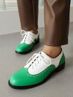 Women's Round Toe Puppy Heel PU Leather Oxfords