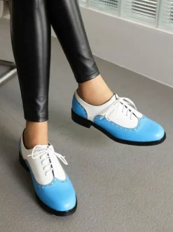 Women's Round Toe Puppy Heel PU Leather Oxfords