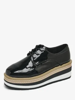 Women's Round Toe Wedge Heel Patent Leather Oxfords