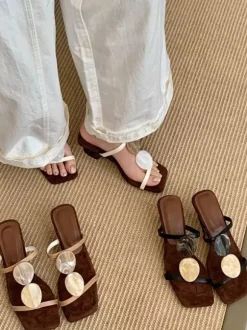 Women's Sandal Slippers Open Toe Desigend Heel Backless Sandals