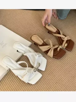 Women's Sandal Slippers Thong Detail Deisgned Heel Strappy Sandal Slides