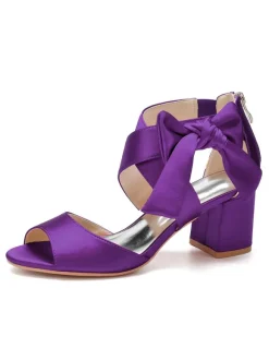 Women's Satin Bow Bridal Sandals Low Heel
