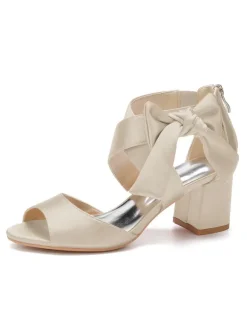 Women's Satin Bow Bridal Sandals Low Heel