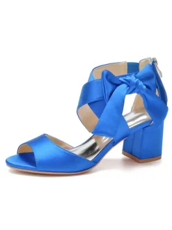 Women's Satin Bow Bridal Sandals Low Heel
