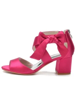 Women's Satin Bow Bridal Sandals Low Heel