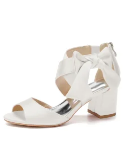 Women's Satin Bow Bridal Sandals Low Heel