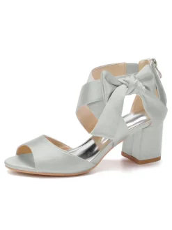 Women's Satin Bow Bridal Sandals Low Heel