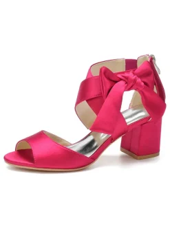 Women's Satin Bow Bridal Sandals Low Heel