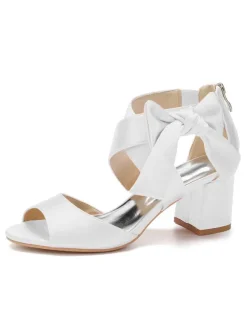 Women's Satin Bow Bridal Sandals Low Heel