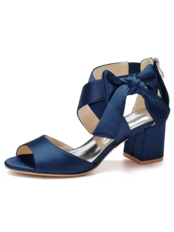 Women's Satin Bow Bridal Sandals Low Heel