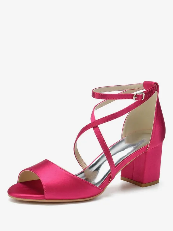 Women's Satin Cross Over Low Heel Bridal Sandals