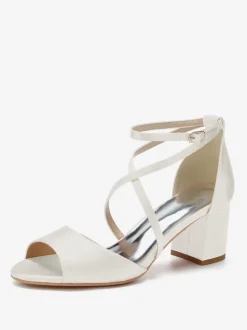 Women's Satin Cross Over Low Heel Bridal Sandals