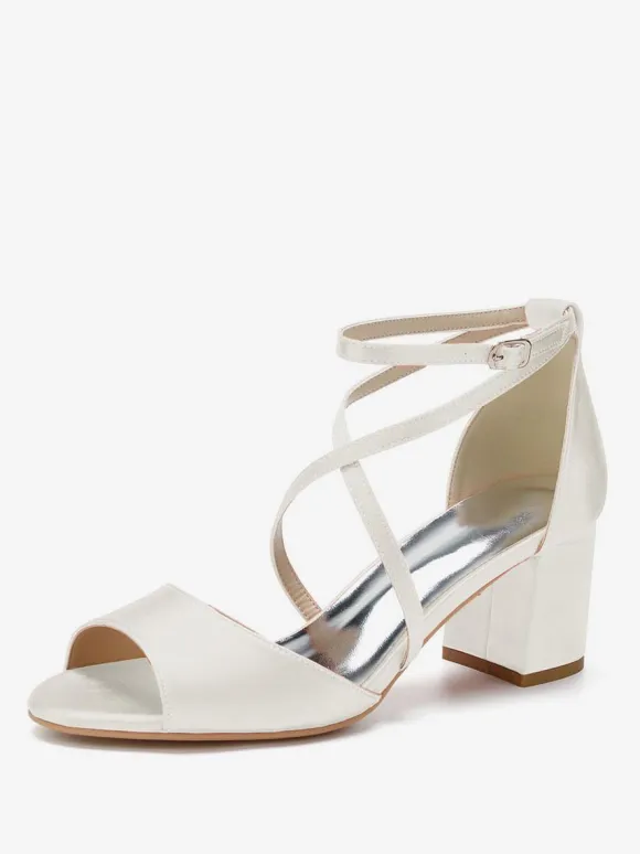 Women's Satin Cross Over Low Heel Bridal Sandals