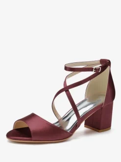 Women's Satin Cross Over Low Heel Bridal Sandals