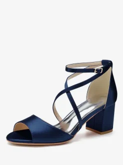 Women's Satin Cross Over Low Heel Bridal Sandals
